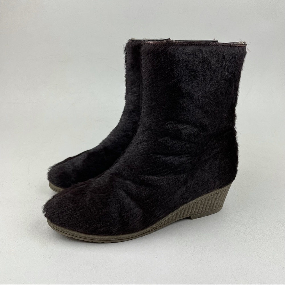Vintage ARA bovine fur Chunky Heel Boots Size 7
